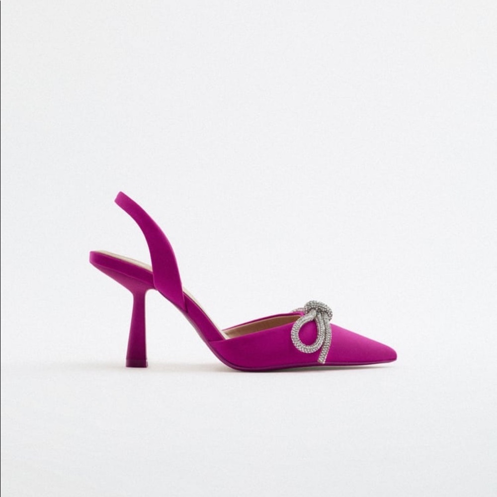 ZARA Slingback Heels With Bow Fuchsia NWT